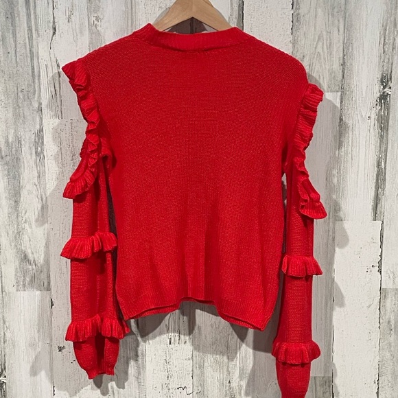 EXPRESS Red Cold Shoulder Ruffle Sleeve Sweater Size XS - Picture 2 of 4